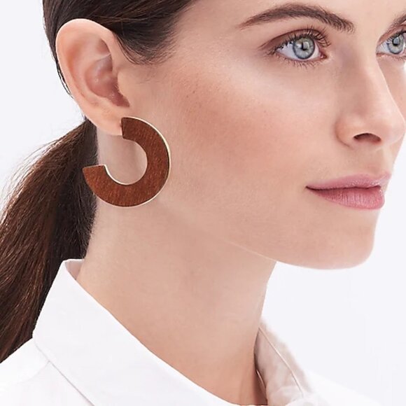 J Crew Women's Gold -Wood  Hoop Earrings - Picture 1 of 5